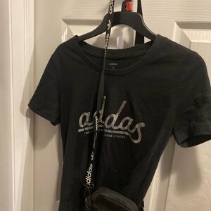 New Ladies Medium Black Short Sleeve Adidas Tshirt with Small Adidas Bag